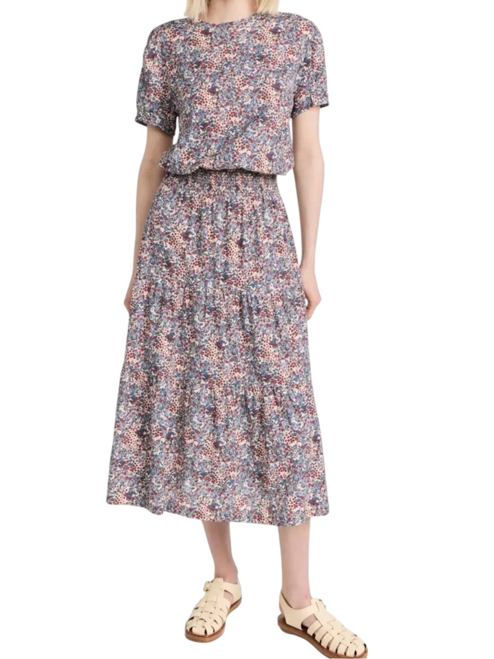 Nation LTD Martine 100% Pima cotton cherry blossom floral midi dress size XS